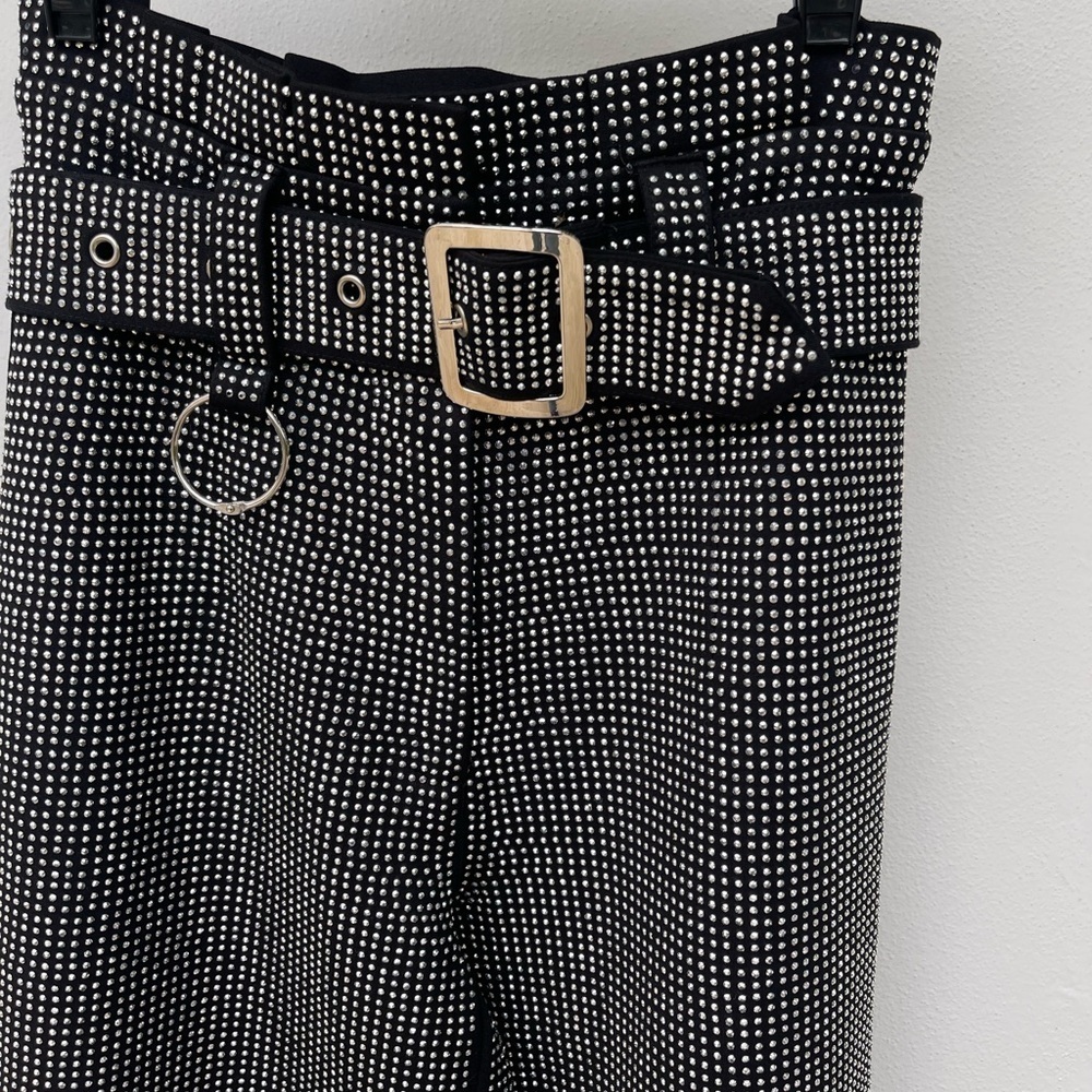 I.AM.GIA Black Rhinestone Studded Wide Leg Pants Belted XS - Picture 5 of 12